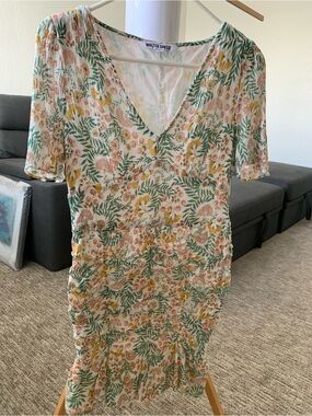 Walter Baker Floral V-Neck Ruched Dress